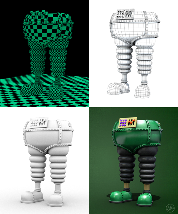 1. Checker  / 2. Wireframe / 3. Ambient occlusion / 4. Textured / Software: 3Ds Max